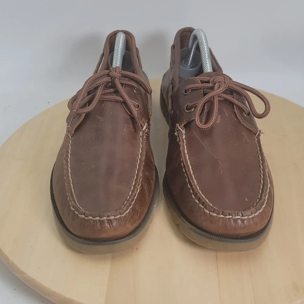 Sperry Top-Sider Leeward 2-Eye Leather Boat Brown Shoes STS18231 Men's Size 9.5